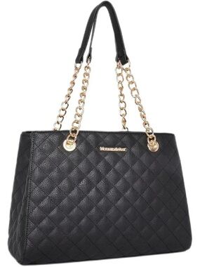 Montana West Black Quilted Shoulder Bag with Gold Chain Handles